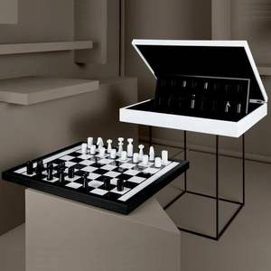Échecs noir et blanc, objet artisanal en marbre, coffret d'échecs cadeau de mariage, échiquier cadeau d'entreprise, jeu d'accessoires de maison haut de gamme - Product Image 1