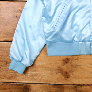 Chaqueta Bomber Azul Claro para Hombre, Color Sólido, Acabado Satinado, Corte Regular, Cuello Camisero, Estilo Casual, Ropa de Primavera - Product Image 3
