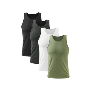 เสื้อกล้ามแขนกุดสีทึบสำหรับผู้ชาย คอกลม ผ้าถัก สวมใส่สบาย สีฟ้า - Product Image 4