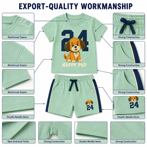 Ensemble T-shirt et short en coton Happy Pup 24, col rond, tenue décontractée d'été pour hommes, couleur personnalisée et logo personnalisé - Product Image 5