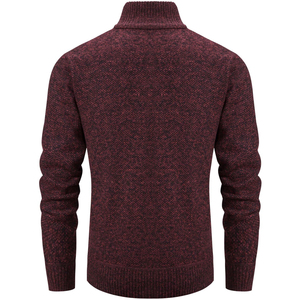 Pull tricoté décontracté pour homme, beige, à col montant, entièrement zippé, chaud, à manches longues, avec texture, style cardigan - Product Image 2