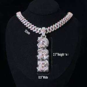 จี้ห้อยคอทรงวงกลมประดับเพชรโมอิสซาไนต์ VVS ขนาด 2.5 นิ้ว แบบฝังกรงเล็บ เงินแท้ 925 ชุบโรเดียม สไตล์ฮิปฮอป ดีไซน์เฉพาะตัว - Product Image 1