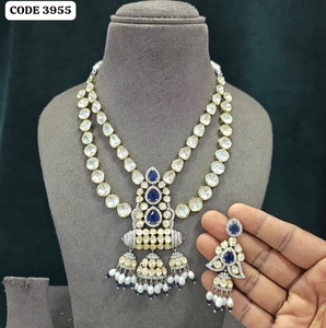 Ensemble de colliers élégants bleu roi à double rangs avec pendentif en forme de poire, bijoux de mariage traditionnels, parure de créateur - Product Image 2