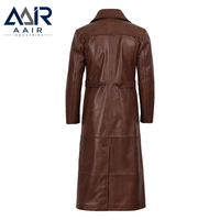 Manteau long en cuir véritable pour homme, respirant, coupe régulière, coupe-vent, pour tenue décontractée ou formelle