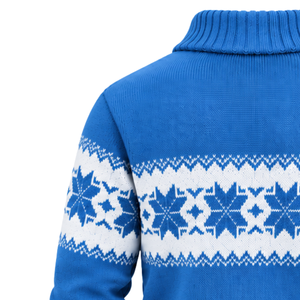 <b>Mens</b> Blue Fair Isle 100% Cotton Sweater Shawl Front Breathable <b>Long</b> <b>Sleeve</b> Geometric Pattern Knitted Pullover Winter Wholesale - Product Image 4