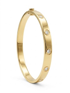 Bracelet jonc minimaliste articulé en or massif 18 carats avec diamants de laboratoire sertis clos – Bijou de mode raffiné - Product Image 3