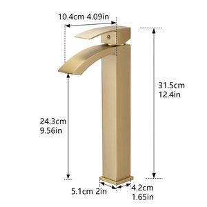 Rubinetto Moderno Monocomando per Bagno, Finitura Oro Spazzolato, Rubinetto Monoforo per Lavabo, Rubinetto Monocomando per Vanità - Product Image 3
