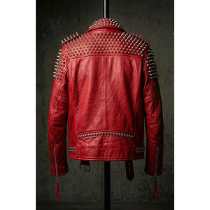 Chaqueta de cuero roja para hombre con tachuelas, estilo motero, punk, calavera, serpiente, gótica, con púas, venta al por mayor de fábrica - Product Image 5