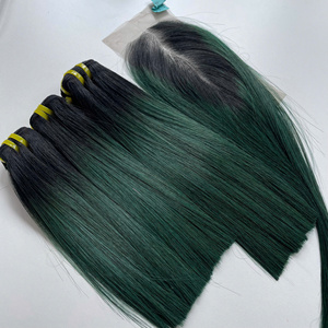 Expédition rapide, mèches de cheveux vierges humains vietnamiens de qualité supérieure, lisses et raides, couleur ombrée verte, double trame, qualité de luxe - Product Image 4