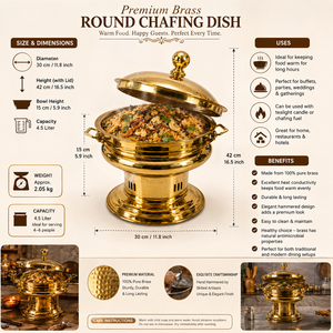 Luxury Brass Round Chafing Dish with Lid, Hotel Buffet Food Warmer, Catering Chafer, Restaurant Banquet Serving Dish, for Hotel - Product Image 5