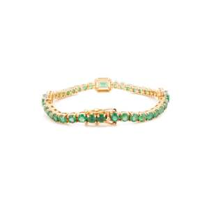 14K Art Deco Tennis Bracelet with Emerald Cut and Round Emerald Diamonds - Product Image 4