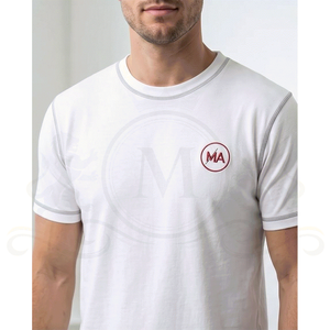Men's White Short Sleeve O-Neck T-Shirt With Front Logo Regular Fit Casual Style 100% Cotton Jersey Knitted Breathable - Product Image 3