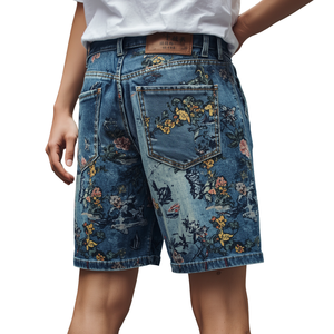 Shorts en jean pour hommes avec imprimé graphique, style streetwear - Product Image 3