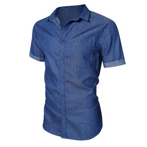 เสื้อเชิ้ตยีนส์แขนสั้นผู้ชายขายส่ง ผ้าคอตตอนทวิลล์ฟอกหิน สไตล์สตรีทแวร์ลำลอง ใส่ได้ทุกวัน เสื้อเดนิม รับผลิตตามแบบ OEM - Product Image 3
