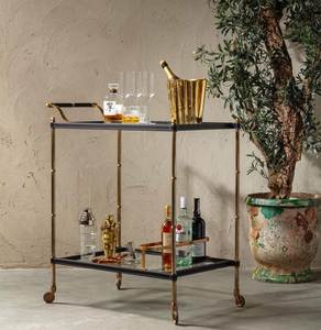 Chariot de service élégant en fer finition dorée avec étagères en verre et roulettes, chariot de bar pour la maison, la cuisine, la salle à manger, organisateur et présentoir - Product Image 3