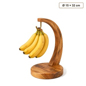 Soporte para Plátanos de Madera de Mango Hecho a Mano con Gancho de Latón |   Almacenamiento de Cocina al por Mayor - Product Image 1