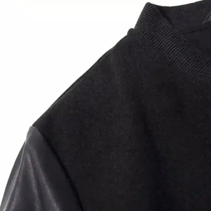WASONS Men's Black Lettermen Jacket Stand Collar <b>Covered</b> <b>Button</b> Closure Woolen Fabric Breathable Casual Winter Wear Regular Fit - Product Image 6
