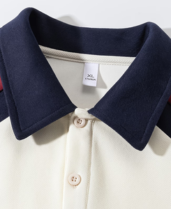 เสื้อสเวตเชิ้ตผู้ชายลำลอง แขนเสื้อแบบแร็กแลนตัดสี คอเสื้อลายทาง แถบคู่ ลายทางสองเส้น สำหรับฤดูใบไม้ผลิและฤดูใบไม้ร่วง กันลม ผลิตในบังกลาเทศ - Product Image 3