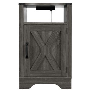 Dark Gray <b>Rustic</b> Wooden Farmhouse Nightstand Tall <b>Bedside</b> End <b>Table</b> with Electrical Outlets and Charging Station - Product Image 3