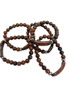 Bracelet extensible en perles de pierre d'obsidienne acajou polie, nouveau design, bijoux en cristal, forme libre, thème Amour, Gujarat - Product Image 6