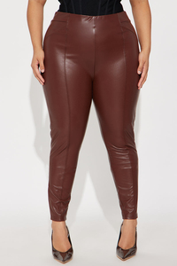 Leggings en similicuir taille haute pour femme, couleur unie, extensibles, moulants, mi-mollet, respirants, décontractés, avec poches, grandes tailles, tricotés pour l'hiver - Product Image 5