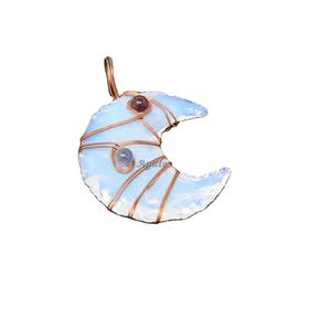 Colgante de cristal Natural indio hecho a mano, Gema curativa, Ópalo, Luna, granate, envoltura de alambre - Product Image 2