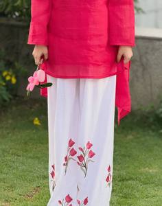 Ensemble traditionnel indien pakistanais pour femmes en coton rose, longueur cheville, avec broderie florale, coupe ample, vêtements décontractés - Product Image 3