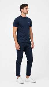 ONETEN APPAREL <b>Men's</b> <b>Navy</b> <b>Blue</b> Short Sleeve O-Neck <b>T</b>-<b>Shirt</b> with Pattern Front Digital Print Casual Oversized Fit Tee - Product Image 4