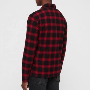 Wholesale Custom Embroidery Flannel <b>Shirts</b> Manufacturer <b>Red</b> <b>Black</b> <b>Checked</b> 100% Cotton Plaid Vintage Button up <b>Shirt</b> Men - Product Image 2