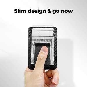 Porte-cartes et pince à billets 2-en-1 en fibre de carbone véritable mat de haute qualité, antivol, minimaliste, en cuir PU, portefeuille fin pour affaires - Product Image 3