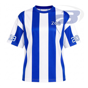 เสื้อยืดลายทาง Zeta Phi Beta Sorority สีขาวและสีน้ำเงิน แขนสั้น ตัวอักษรกรีก 1920 เสื้อยืดลำลองสำหรับผู้หญิง ระบายอากาศได้ดี ทรงปกติ - Product Image 1