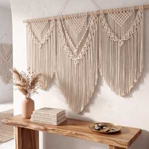 Tapisserie murale en macramé en coton de style exclusif, faite à la main avec des franges, pour salon, chambre à coucher, intérieur, toutes saisons - Product Image 1