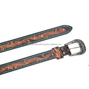 Ceinture unisexe en cuir de vachette pleine fleur épaisse, style western, gravée à la main avec motifs floraux, boucle de cowboy élégante, toutes tailles - Product Image 4