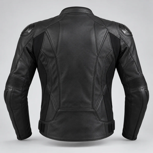 Blouson de moto en cuir noir pour homme, coupe-vent, avec protections d'épaules - Product Image 2