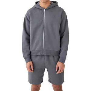 Ensemble sweat à capuche zippé et short streetwear homme 2025 de haute qualité, avec logo personnalisé 3D pour impression en relief, col à capuche tricoté pour l'automne - Product Image 5