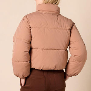 <b>Cropped</b> <b>Puffer</b> <b>Jacket</b> Women's Winter Casual Solid Color Polyester Shell Turtleneck Lantern Sleeve Thick Fit Windproof Outerwear - Product Image 2