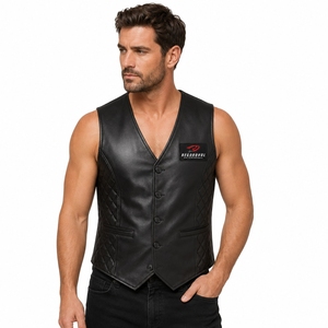 Gilet en cuir pour homme, gilet en cuir de qualité supérieure, cuir véritable souple, design sans manches, confortable, décontracté, style motard, fabrication artisanale - Product Image 4
