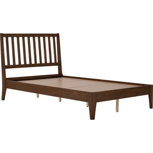 Midcentury Queen Size Wood Bed Frame Minimalist Vertical Slat <b>Headboard</b> Natural Oak Finish Platform Bed Bedroom Furniture - Product Image 2