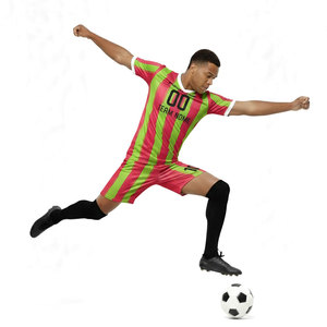 Conjunto de Uniforme de Fútbol a Rayas Transpirable Teñido en Prenda 100% Poliéster de Moda con Nombre de Equipo Personalizado - Product Image 2