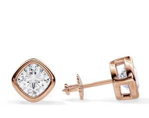 Boucles d'oreilles clous en or rose avec diamants taille coussin couleur G, classiques pour femme, à porter au quotidien - Product Image 1