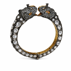 Kada en argent sterling 925 plaqué or, tête d'éléphant, style antique, pour femme, avec détails pavés de zirconiums - Product Image 5