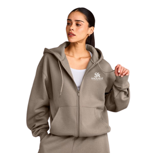 Sudadera con capucha corta informal para mujer con cremallera completa, capucha con cordón, manga larga, estilo urbano, top para gimnasio y fitness - Product Image 1