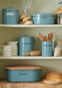 Boîte de rangement élégante pour thé, café et sucre de style vintage bleu, pour comptoir de cuisine, avec couvercles - Product Image 5