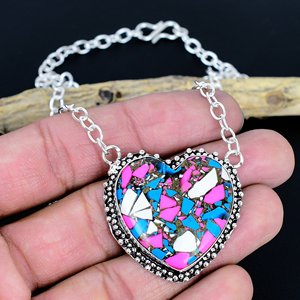 Collar con Colgante de Piedra Preciosa en Forma de Corazón de Algodón de Azúcar: Joyería de Diseño Hecha a Mano en Plata de Ley 925 - Product Image 2