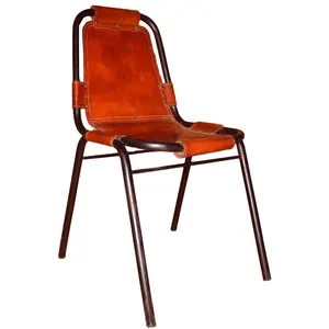 Venta al por mayor a granel, silla de restaurante Industrial Vintage, silla de tienda de metal de hierro de cuero con pelo antiguo para muebles de comedor y Hotel - Product Image 1