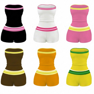Ensembles pour femmes, ensemble short 2 pièces, haut tube sans bretelles pour femmes, short Y2K, ensemble d'été bicolore, logo personnalisé - Product Image 5