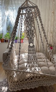 Silla Colgante Doble para Patio, Silla Columpio de Macramé Estilo Boho, Asiento de Hamaca para Dos Personas, Columpio para Balcón o Jardín - Product Image 3