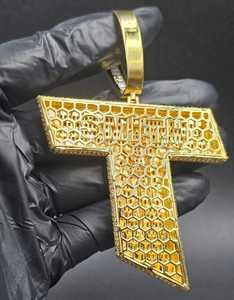 Luxury 925 Sterling Silver 18K Solid <b>Gold</b> <b>Letter</b> Pendant With Moissanite Round Brilliant Cut Hip Hop Themed Men's Jewelry - Product Image 2