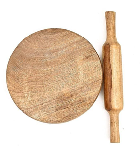 Ensemble de chakla et belan en bois massif, fabriqué à la main, idéal pour la préparation de roti, chapati, puri, paratha, pâtisseries, bases de tartes, croûtes à pizza et pains plats. - Product Image 5