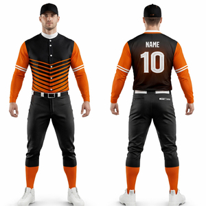Custom Black Orange Baseball Uniform Men Long Sleeve Jersey & Pants Set Breathable Quick Dry Team Sportswear with Name & Number - Product Image 1
